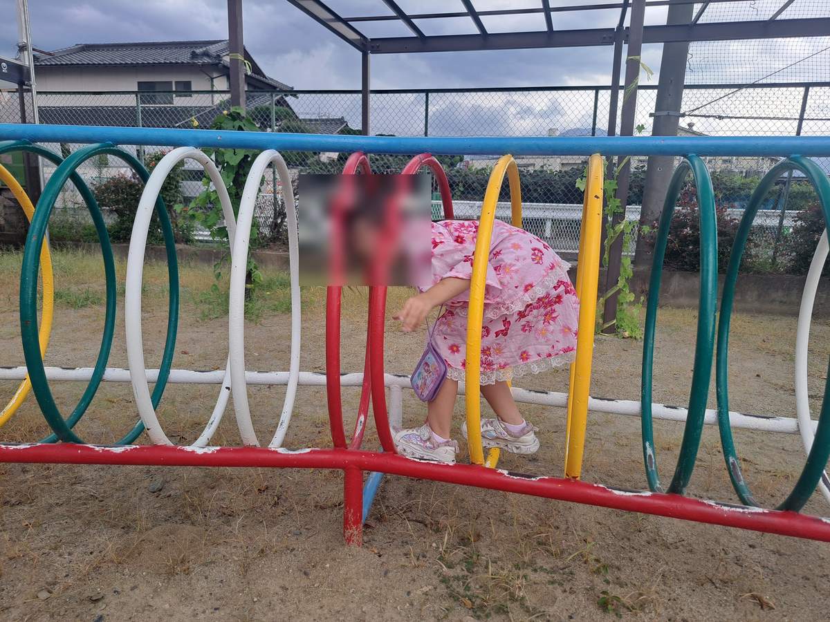 公園の遊具で遊ぶ子ども