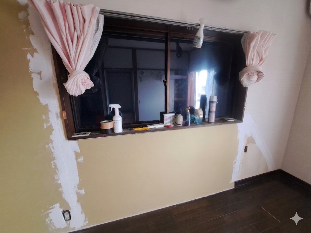 石膏ボード貼り直し後パテ処理中2